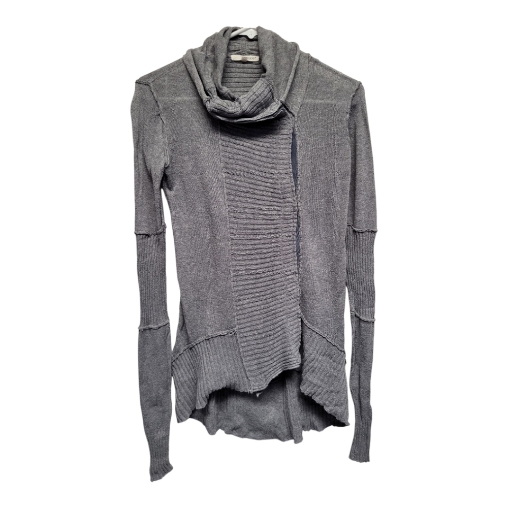 LA made Asymmetrical Cowl Neck Distressed Knit Sweater Gray - Size XS